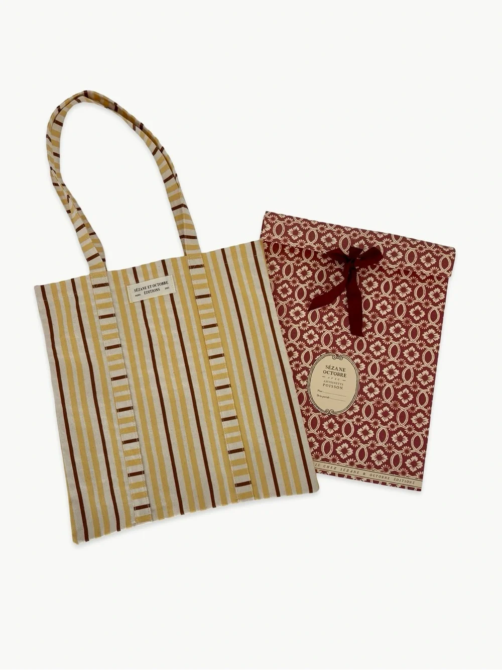 Sézane Yellow Striped Tote & Floral Gift Pouch Bundle Canvas Shopper NWT